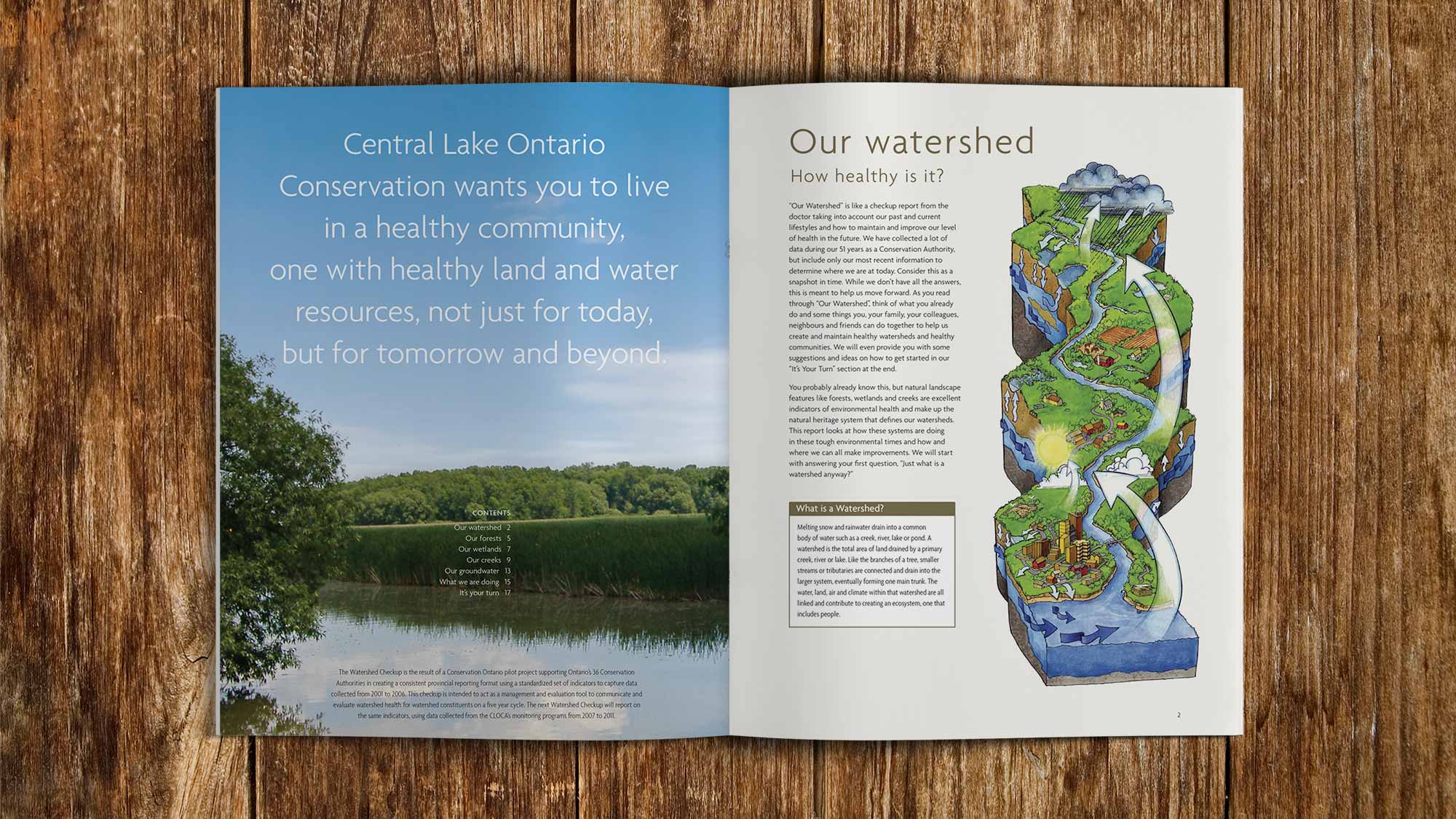 Inside pages of the Central Lake Ontario Conservation Authority Watershed Report