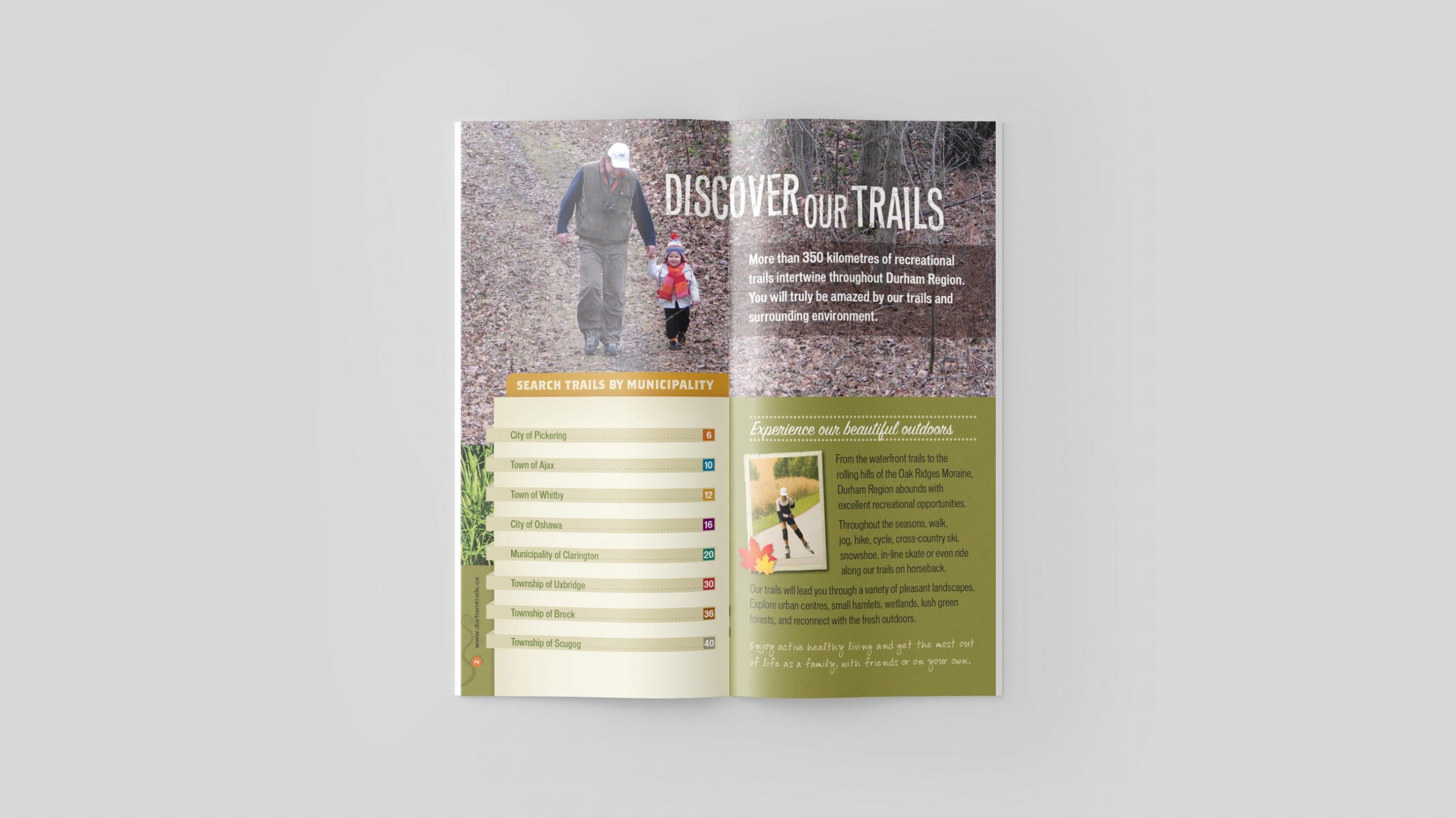 Durham Region Trails Guidebook inside page layout