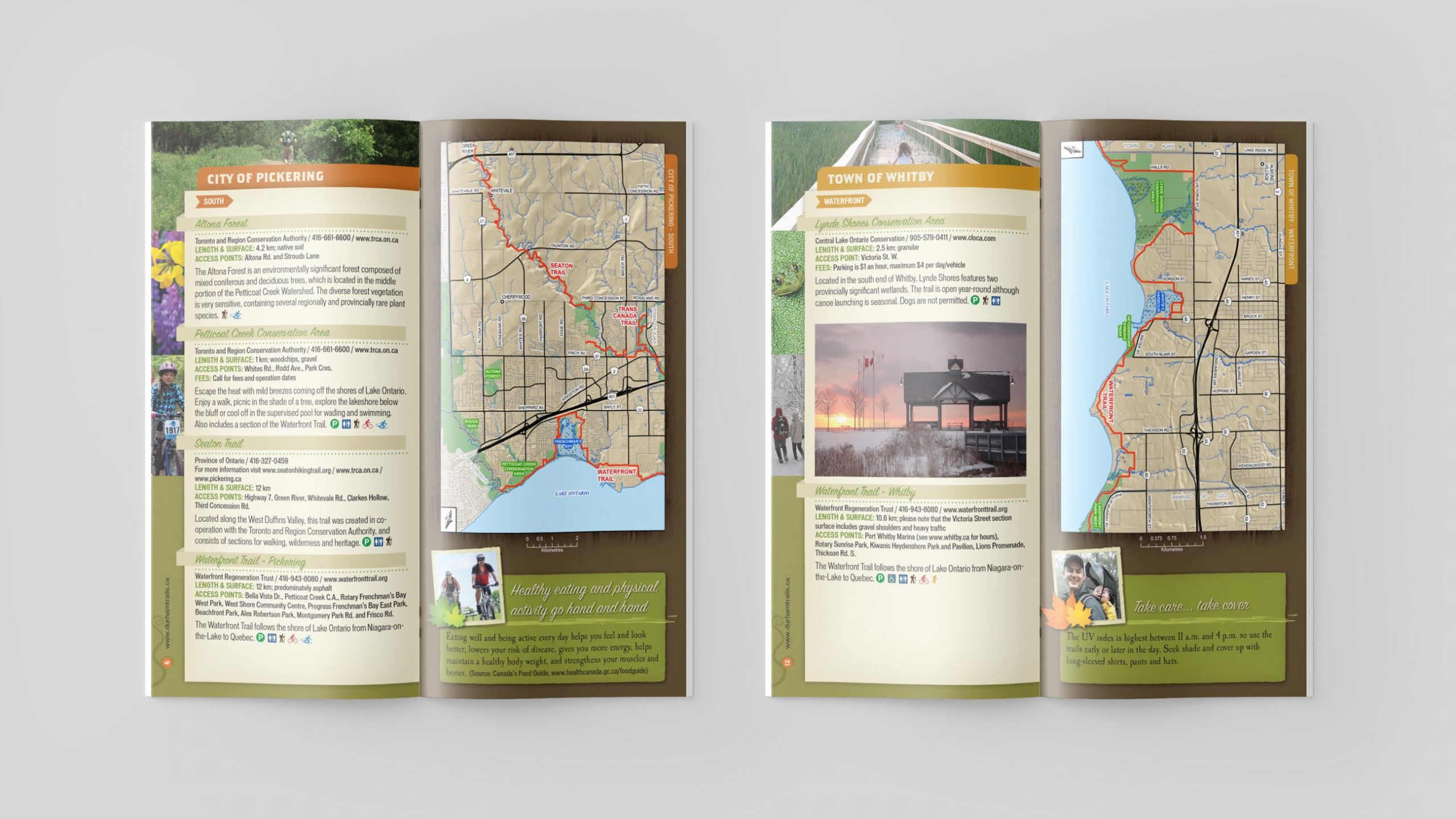 Durham Region Trails Guidebook inside page layouts