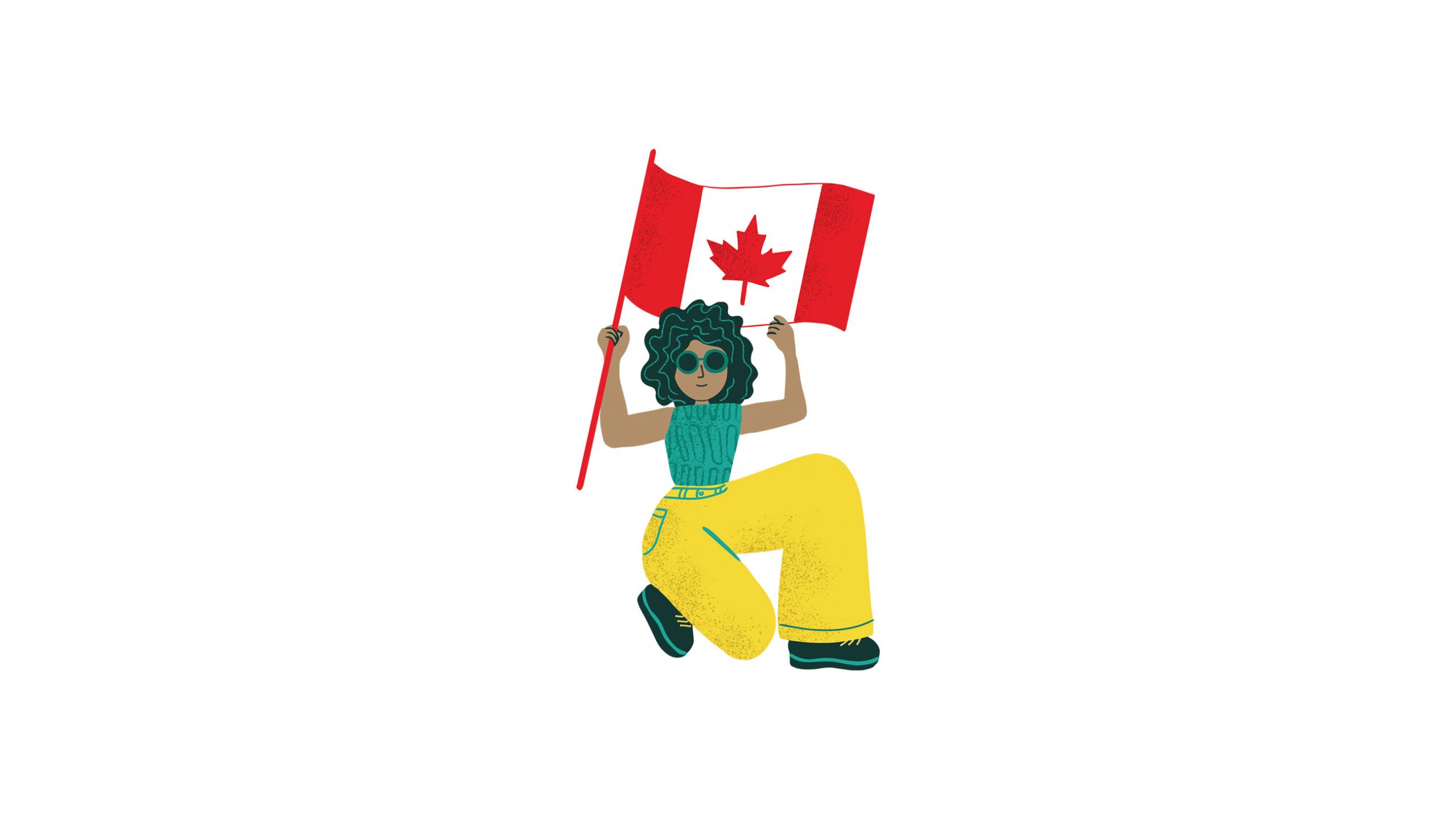 Illustrated person holding Canada flag