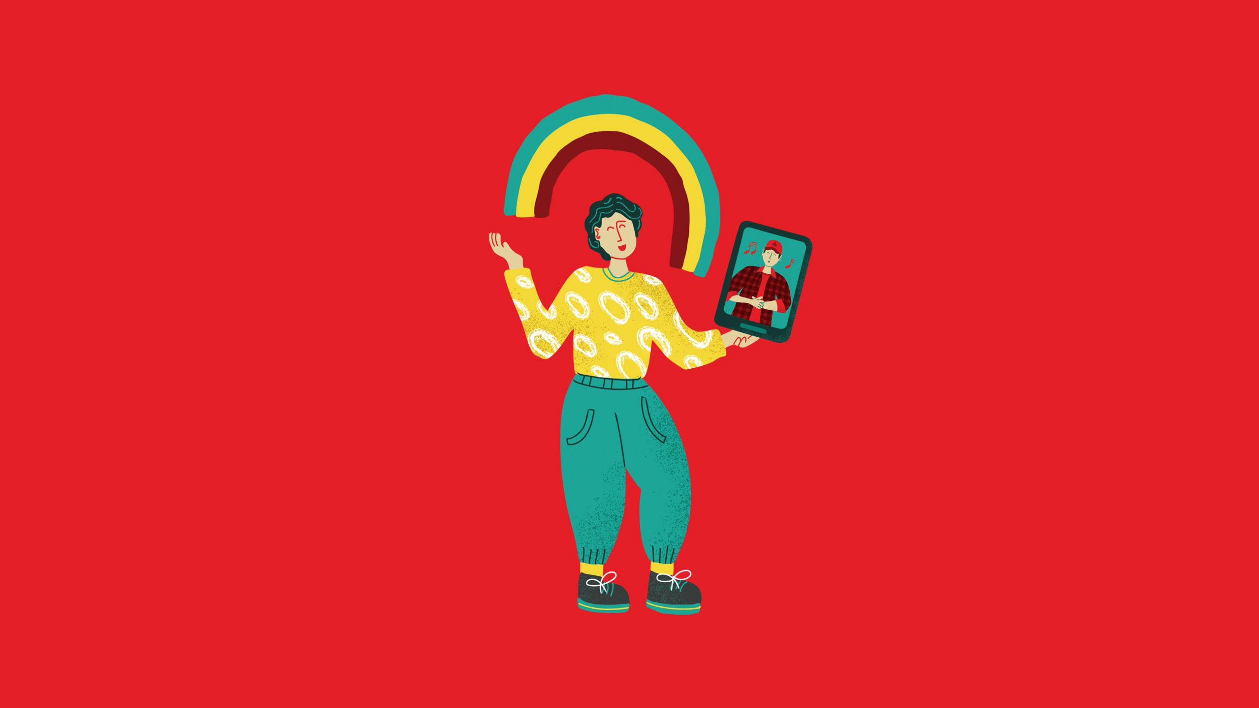 Illustrated person holding tablet