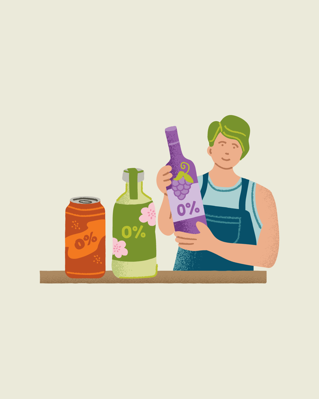 Storekeeper holding 0% alcohol bottles