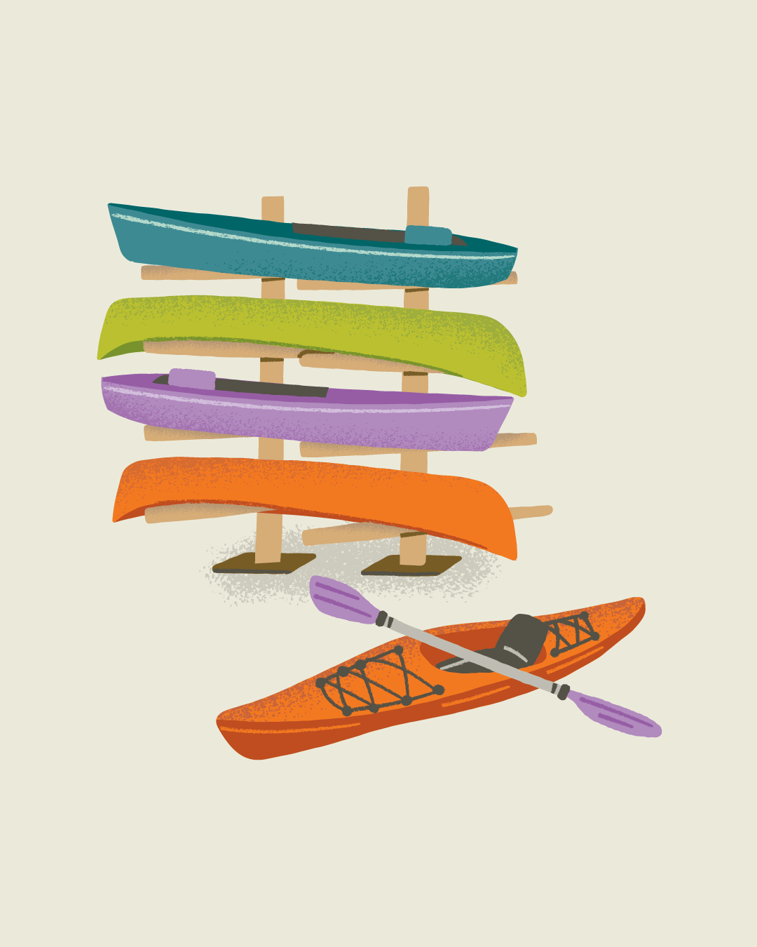 A rack of boats and kayaks
