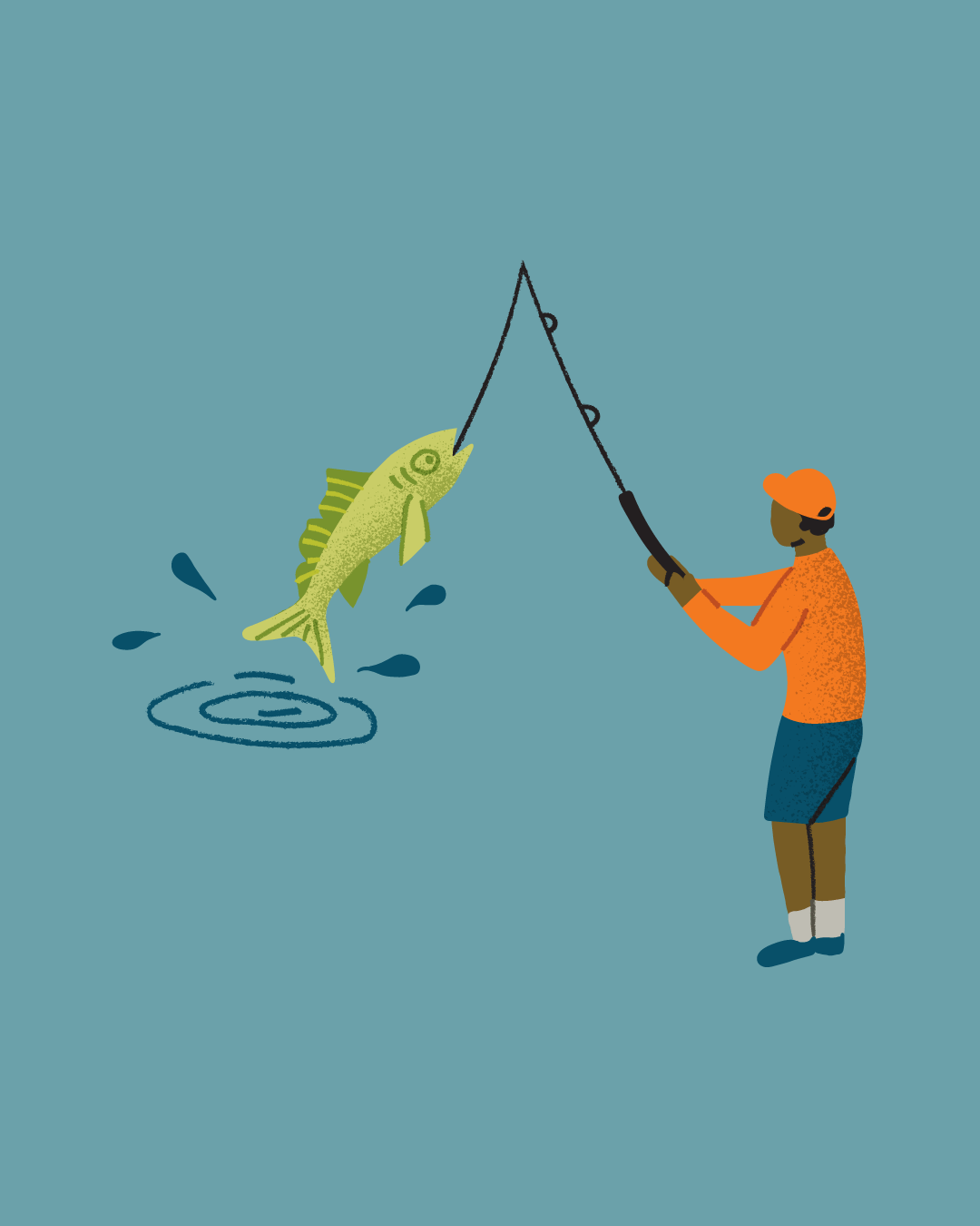 Person catching a fish on his fishing reel.