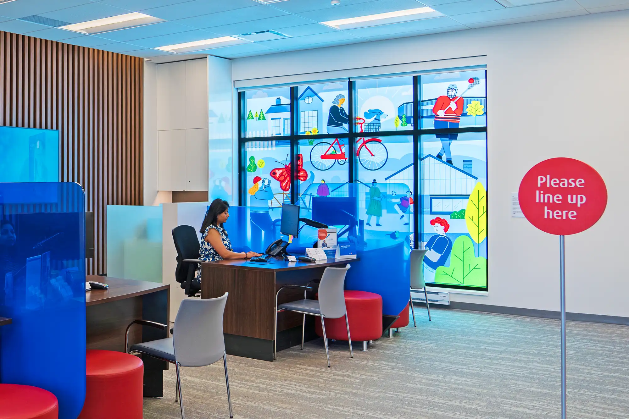 Window mural on the inside of a BMO bank