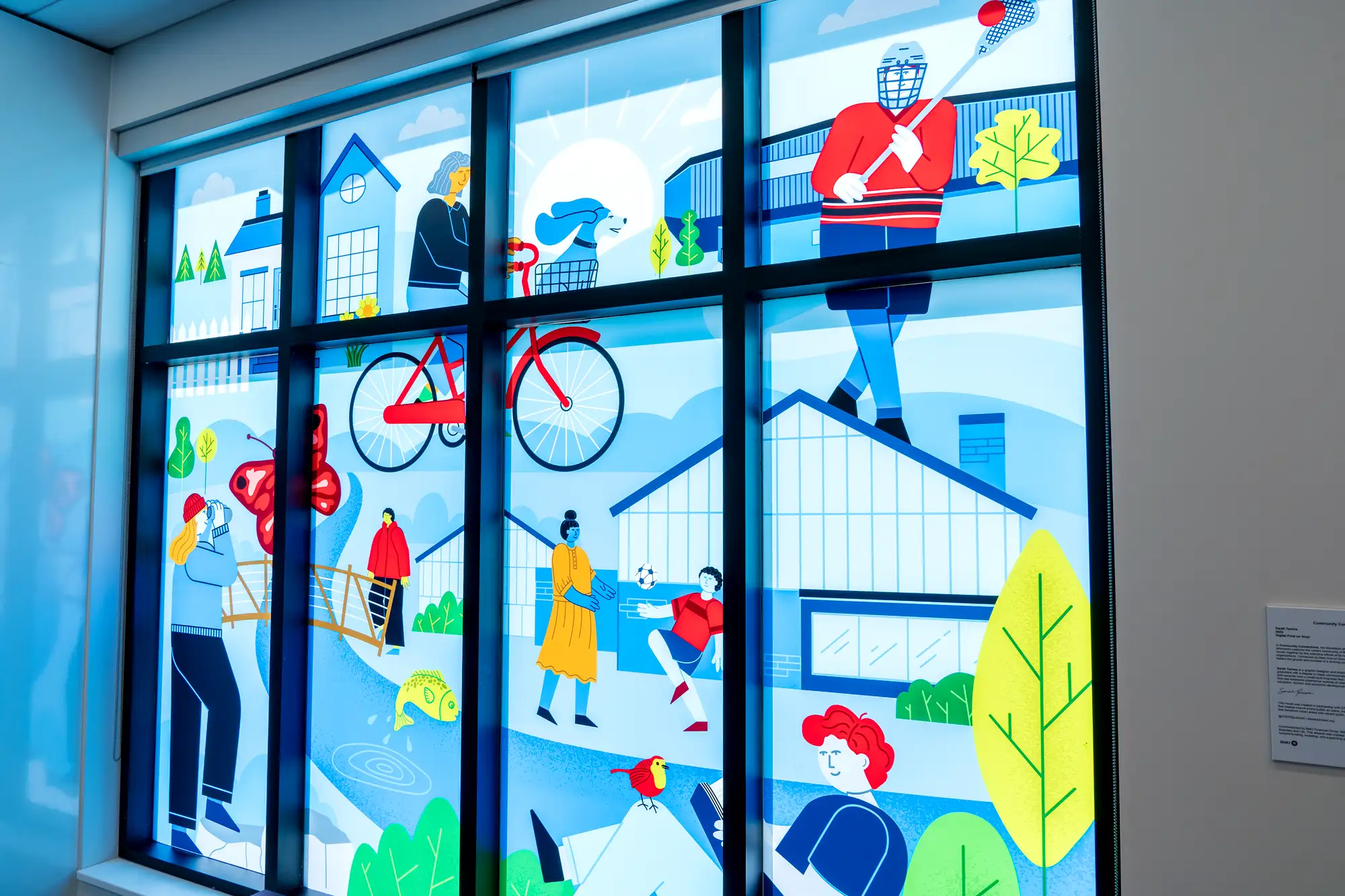Window mural on the inside of a BMO bank