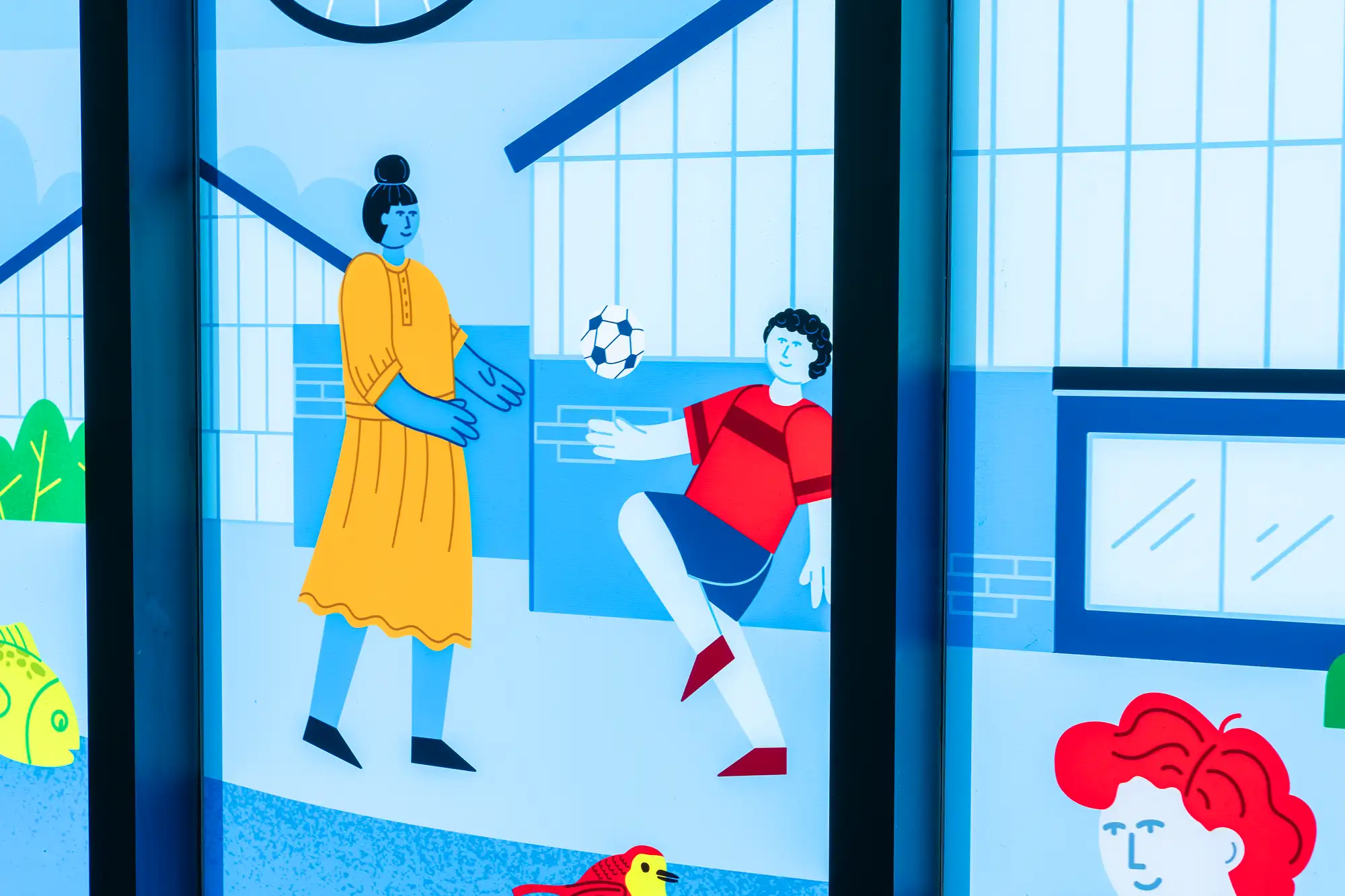 Window mural on the inside of a BMO bank